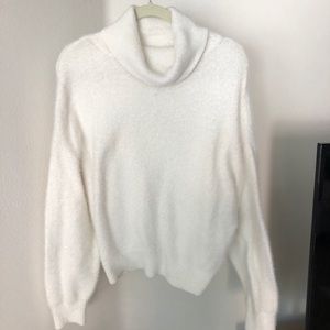 H&M White Fuzzy Turtleneck Sweater